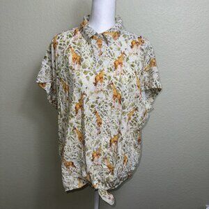 Jane & Delancey Rayon Lightweight  Button Down Shirt Size L Giraffes‎ Blouse